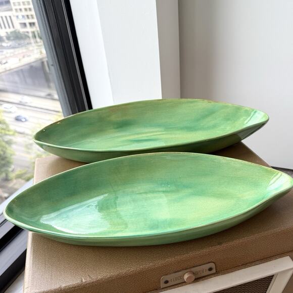 Aletha Soule Studio Earthenware Pottery Server Platter Tray Set of 2 Kiwi Green - Picture 2 of 13